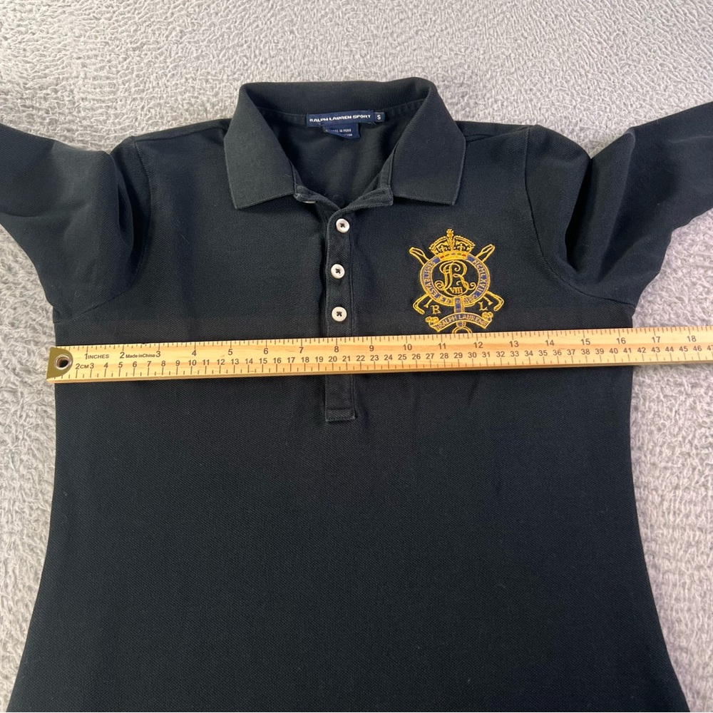 Ralph Lauren Sport Polo Dress Womens Small Black Gold Crest Long Sleeve Preppy - Picture 8 of 8